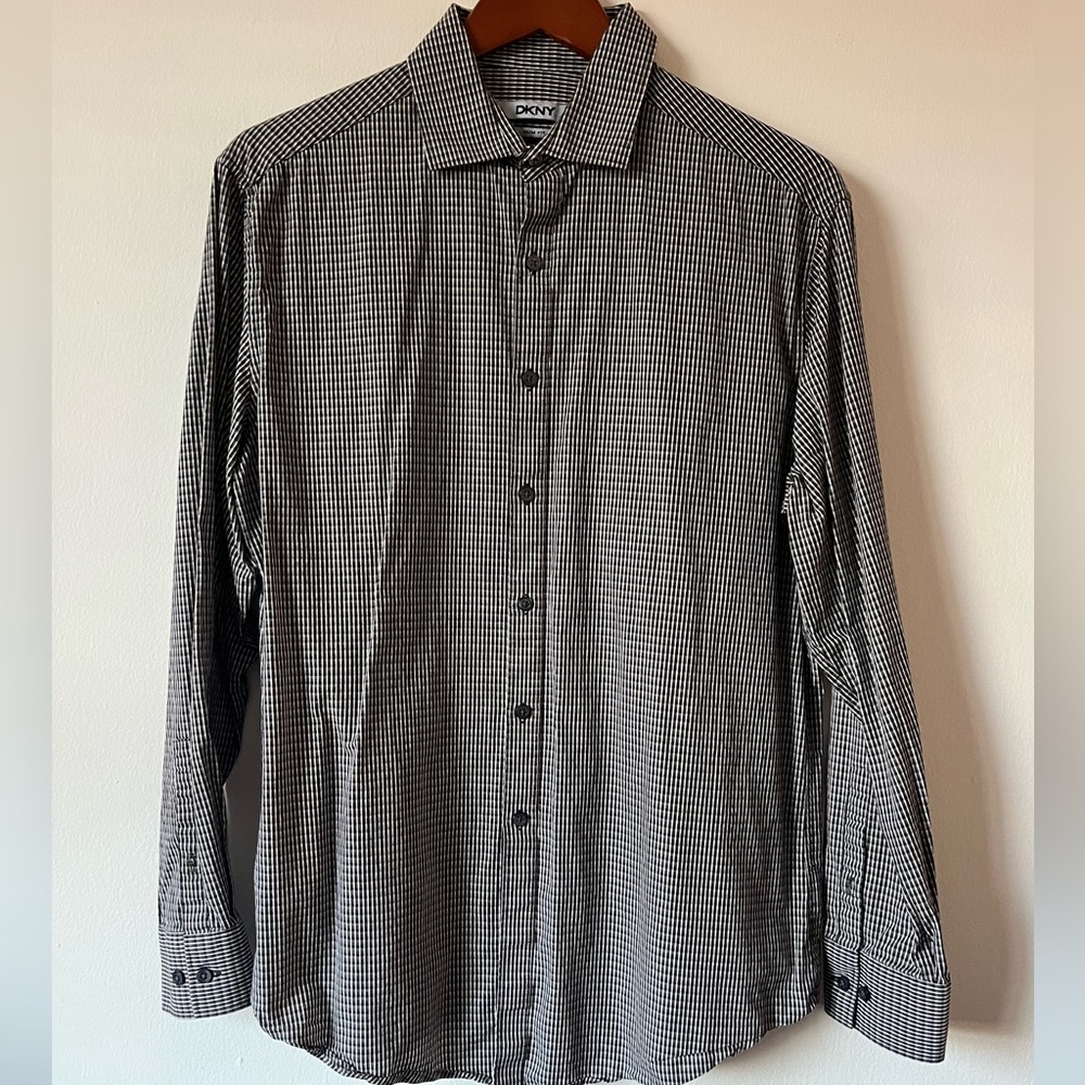 DKNY Checked Button Down Dress Shirt